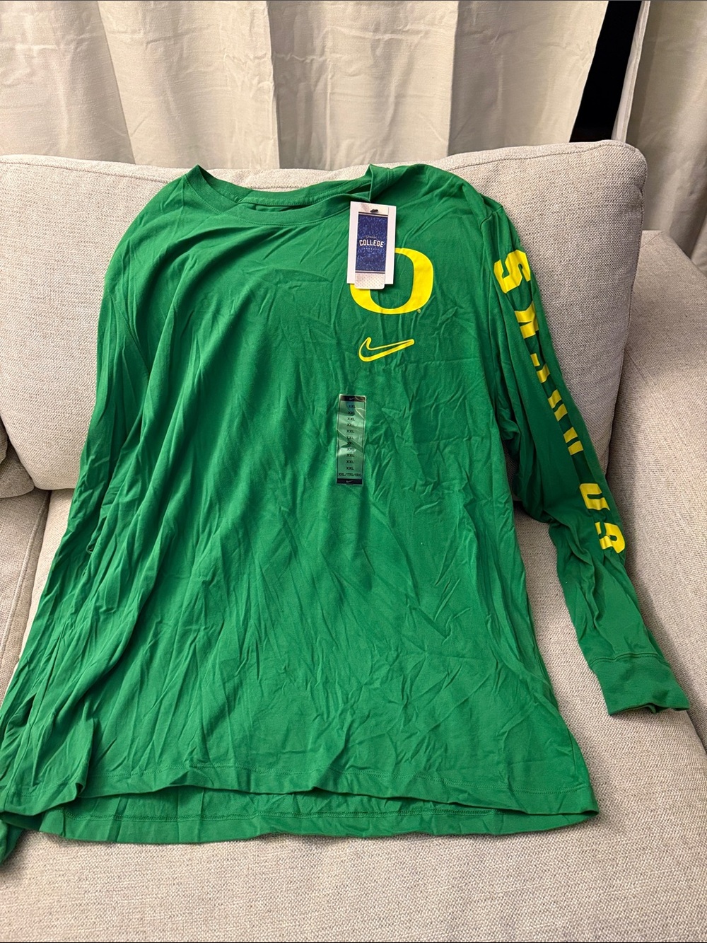Nike Green Long Sleeve Tee with Yellow Oregon 'O'